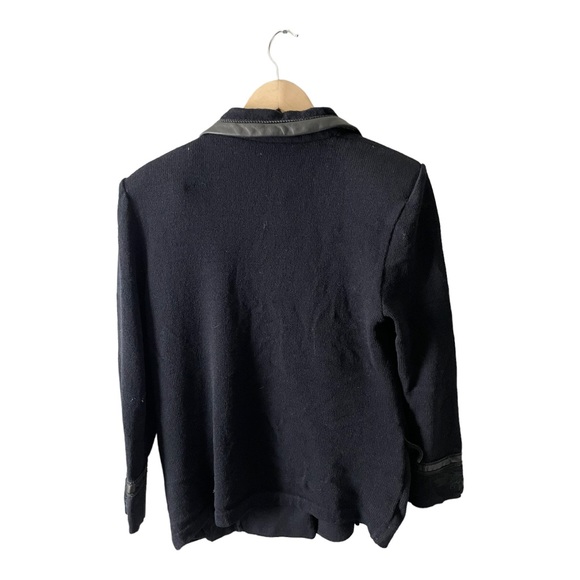 ST. JOHN Collection Knit Black Blazer Leather Trim Size 10 - Picture 16 of 17